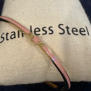 Pink enamel and Gold plated stainless steel  Star Bangle Bracelet